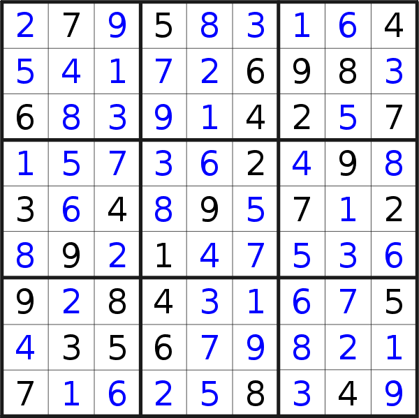 Sudoku solution for puzzle published on Tuesday, 25th of October 2016