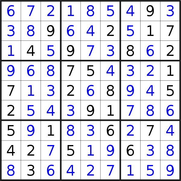 Sudoku solution for puzzle published on Thursday, 8th of December 2016