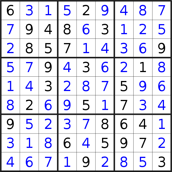 Sudoku solution for puzzle published on Friday, 9th of December 2016