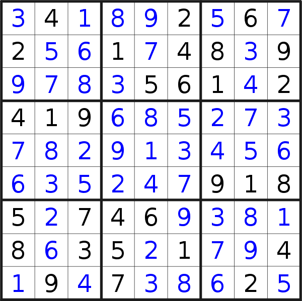 Sudoku solution for puzzle published on Thursday, 12th of January 2017