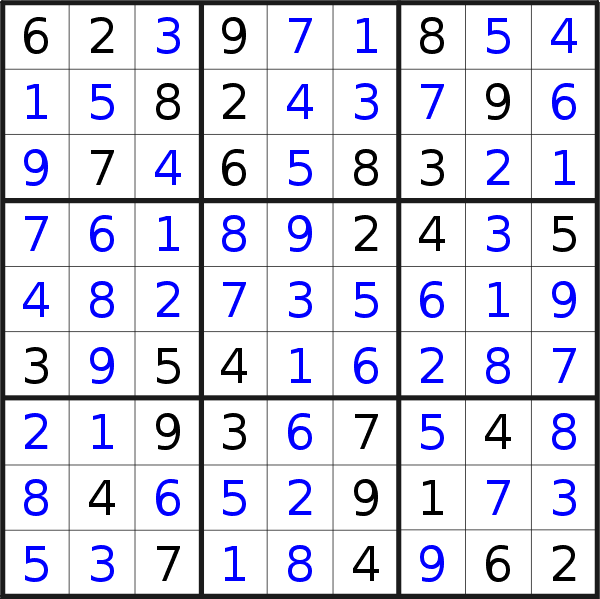 Sudoku solution for puzzle published on Saturday, 28th of January 2017