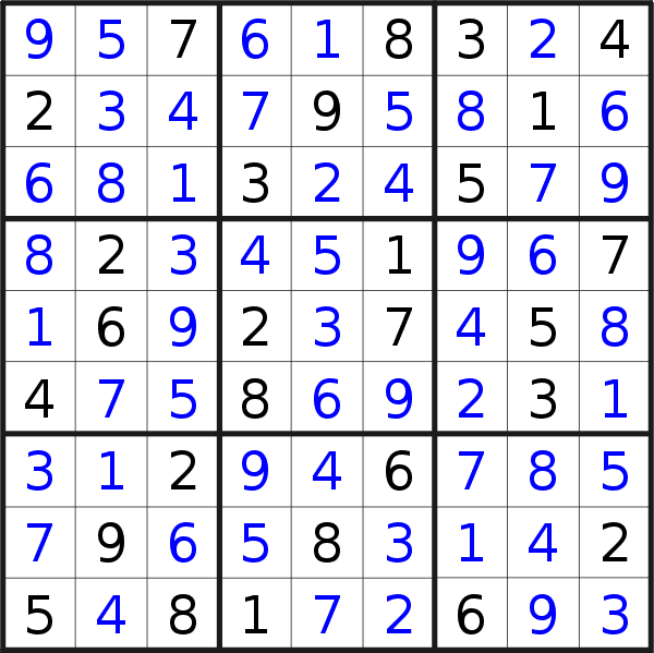 Sudoku solution for puzzle published on Friday, 24th of February 2017