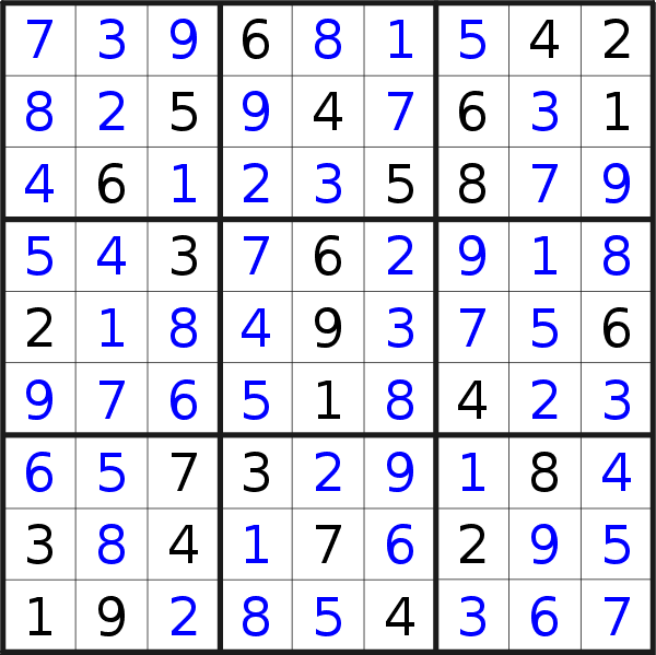 Sudoku solution for puzzle published on Saturday, 25th of February 2017