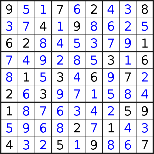 Sudoku solution for puzzle published on Thursday, 9th of March 2017