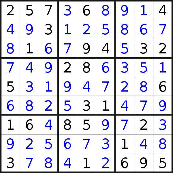 Sudoku solution for puzzle published on Thursday, 23rd of March 2017