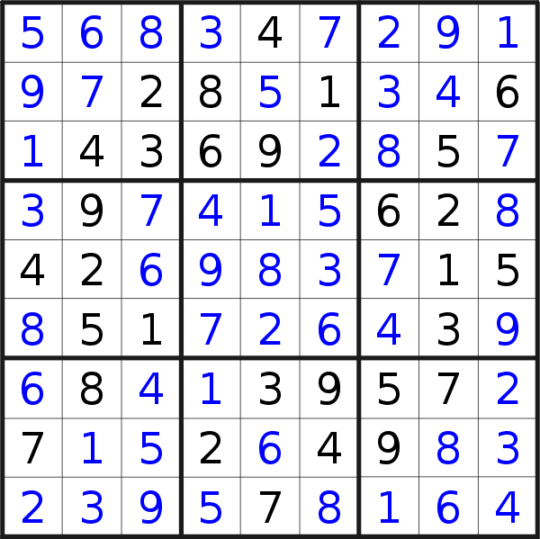 Sudoku solution for puzzle published on Friday, 24th of March 2017
