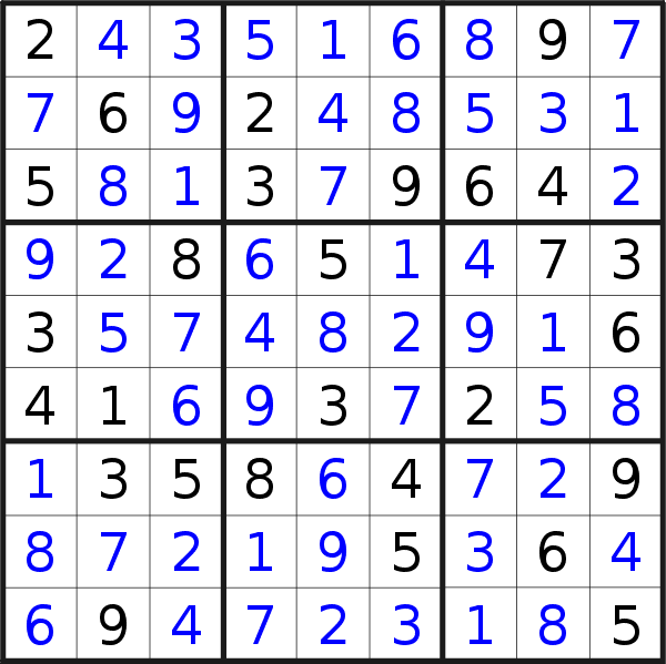 Sudoku solution for puzzle published on Sunday, 26th of March 2017