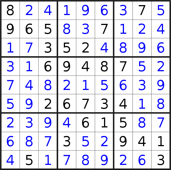 Sudoku solution for puzzle published on Monday, 8th of May 2017
