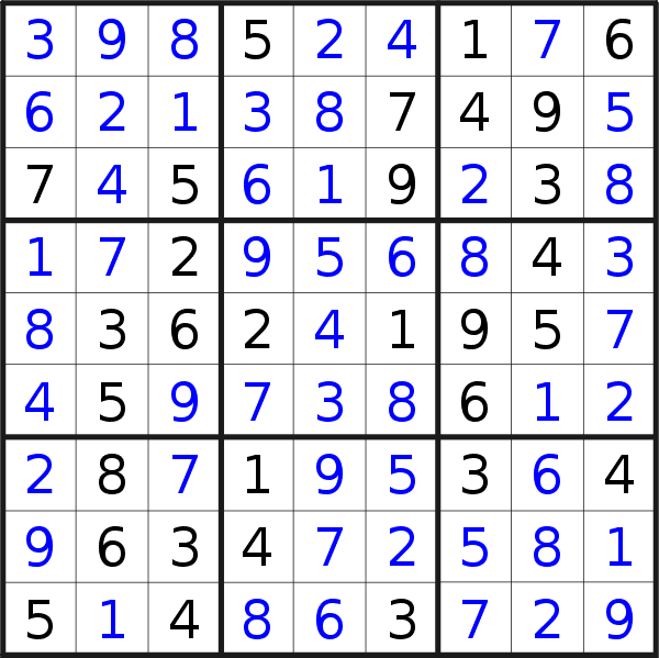 Sudoku solution for puzzle published on Sunday, 14th of May 2017