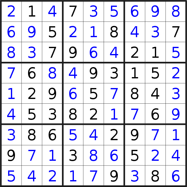 Sudoku solution for puzzle published on Wednesday, 17th of May 2017