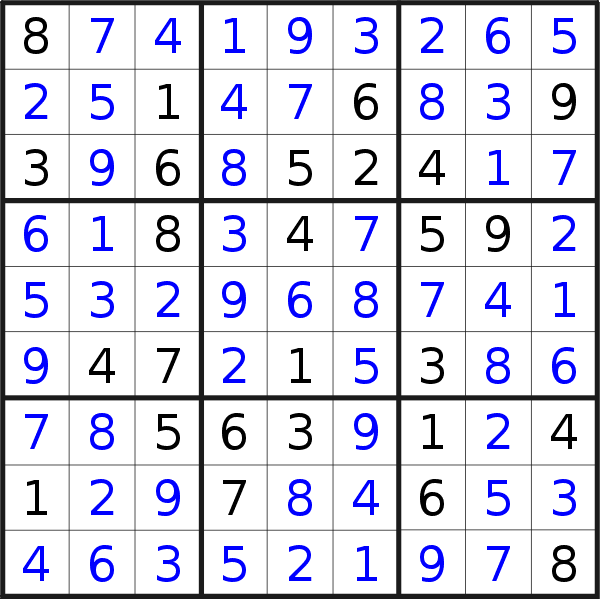 Sudoku solution for puzzle published on Saturday, 20th of May 2017