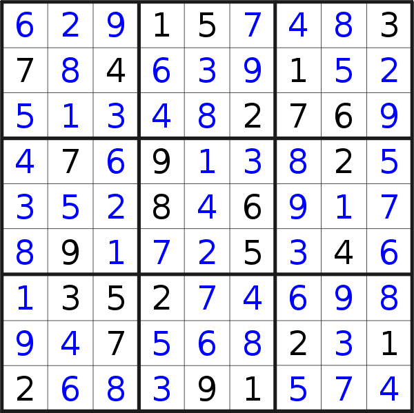 Sudoku solution for puzzle published on Monday, 22nd of May 2017