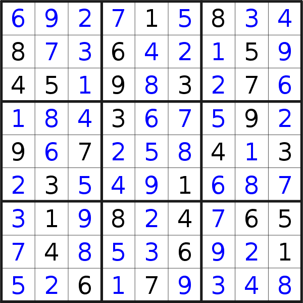 Sudoku solution for puzzle published on Thursday, 25th of May 2017