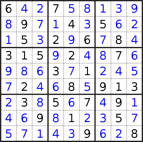 Sudoku solution for puzzle published on Wednesday, 7th of June 2017