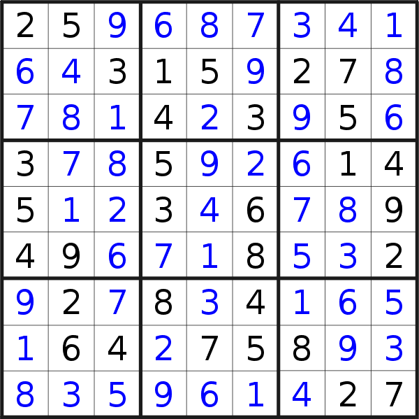 Sudoku solution for puzzle published on Friday, 9th of June 2017