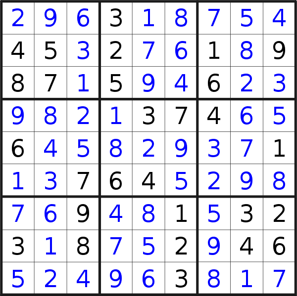Sudoku solution for puzzle published on Saturday, 10th of June 2017