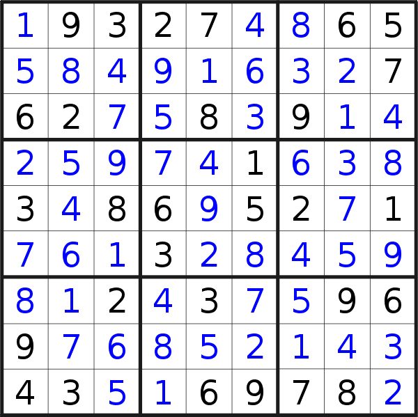 Sudoku solution for puzzle published on Monday, 26th of June 2017