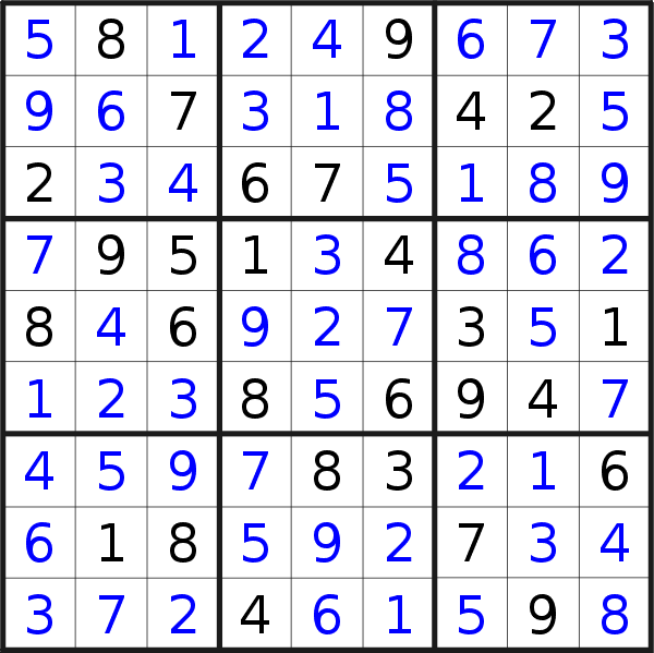 Sudoku solution for puzzle published on Friday, 30th of June 2017