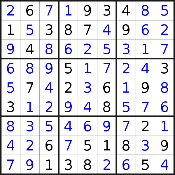 Sudoku solution for puzzle published on Saturday, 1st of July 2017