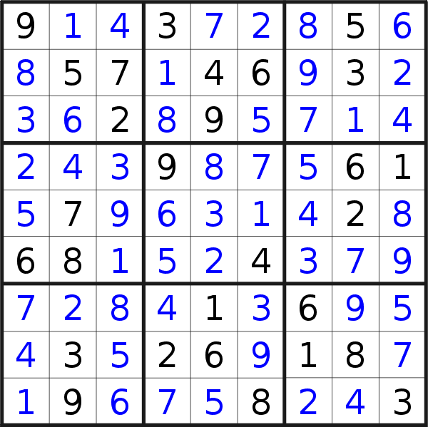 Sudoku solution for puzzle published on Monday, 3rd of July 2017