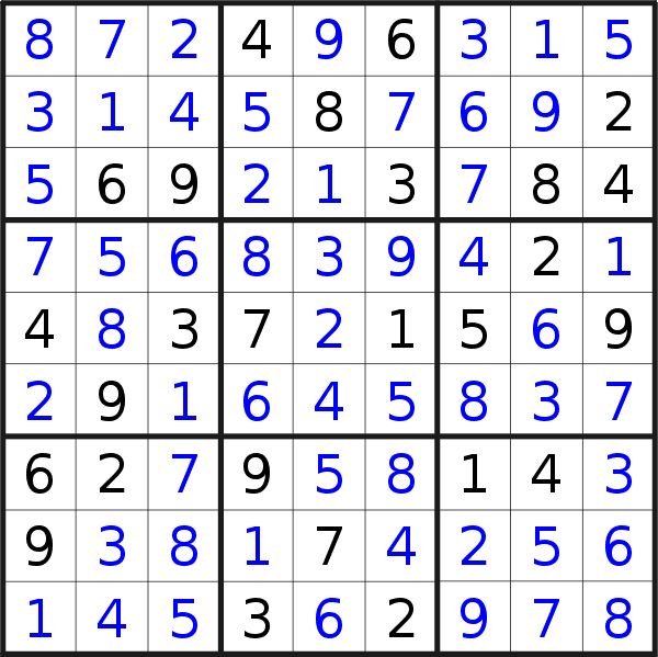Sudoku solution for puzzle published on Saturday, 8th of July 2017