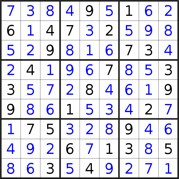 Sudoku solution for puzzle published on Sunday, 9th of July 2017