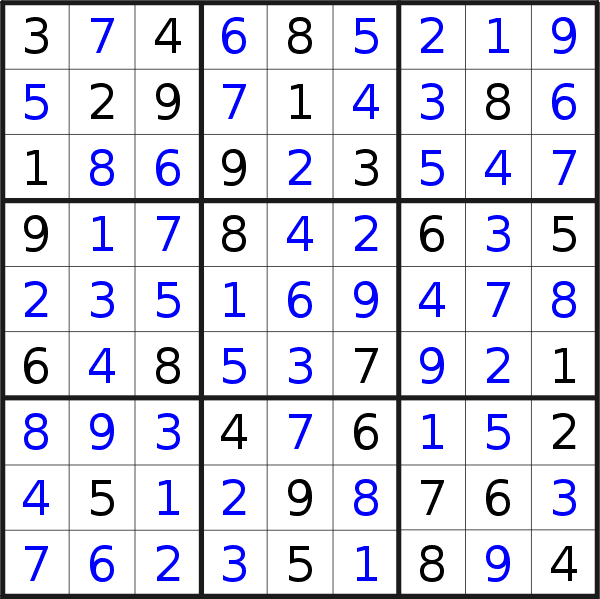Sudoku solution for puzzle published on Monday, 10th of July 2017