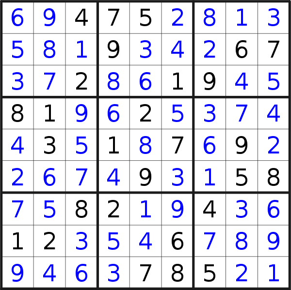 Sudoku solution for puzzle published on Thursday, 13th of July 2017