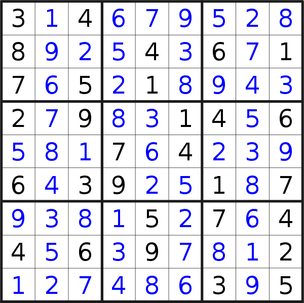 Sudoku solution for puzzle published on Friday, 14th of July 2017