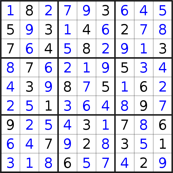 Sudoku solution for puzzle published on Monday, 24th of July 2017