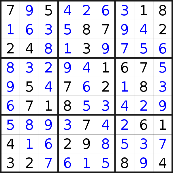 Sudoku solution for puzzle published on Sunday, 6th of August 2017