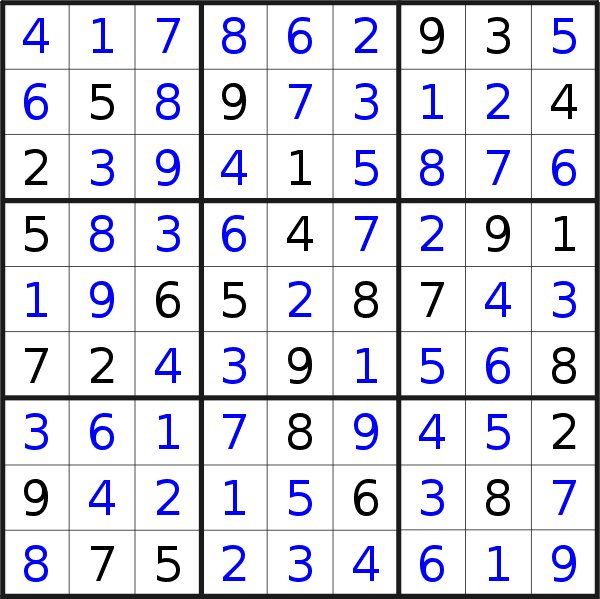 Sudoku solution for puzzle published on Friday, 11th of August 2017