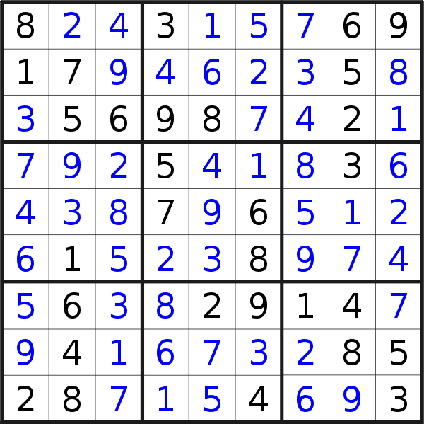 Sudoku solution for puzzle published on Thursday, 17th of August 2017
