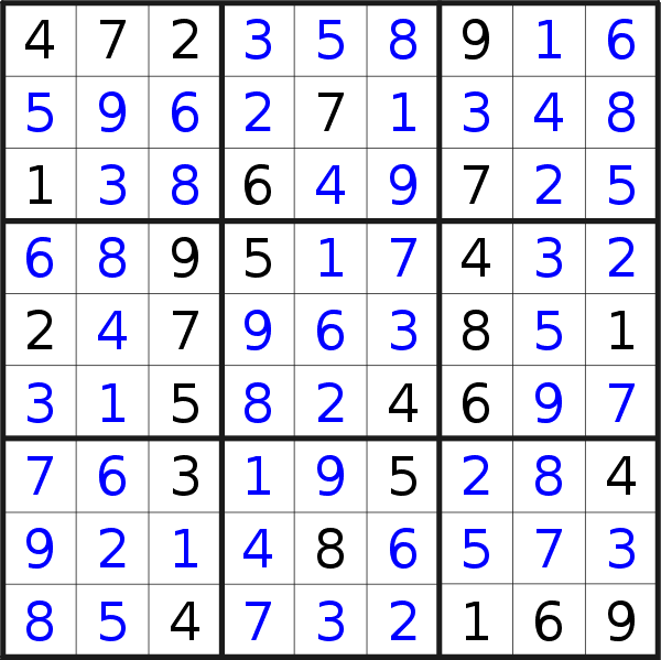 Sudoku solution for puzzle published on Friday, 18th of August 2017