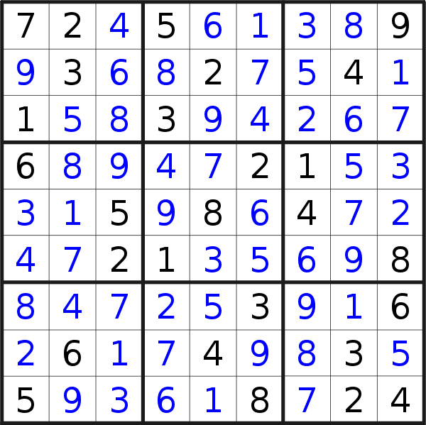 Sudoku solution for puzzle published on Sunday, 20th of August 2017