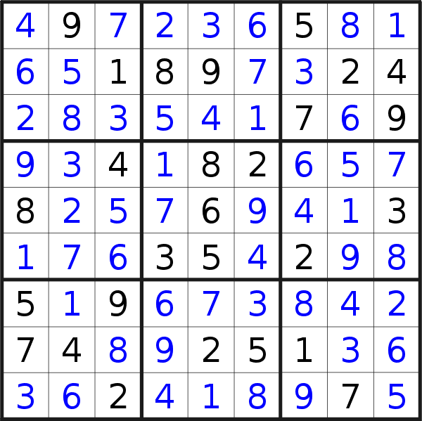 Sudoku solution for puzzle published on Friday, 25th of August 2017