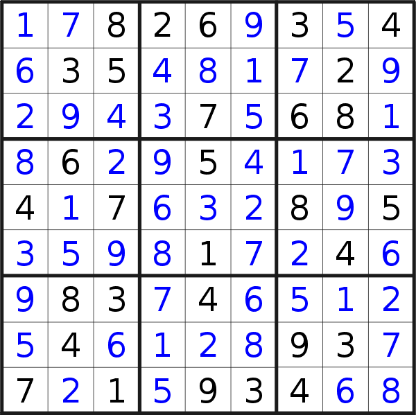 Sudoku solution for puzzle published on Sunday, 27th of August 2017