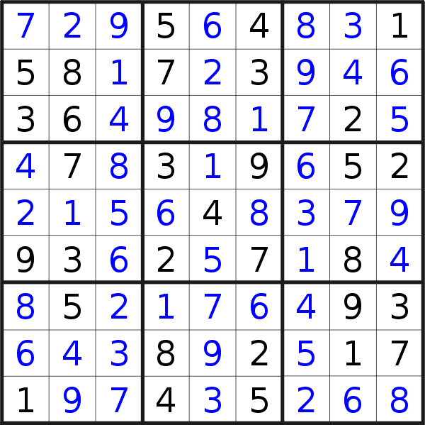 Sudoku solution for puzzle published on Monday, 28th of August 2017