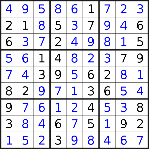 Sudoku solution for puzzle published on Friday, 1st of September 2017