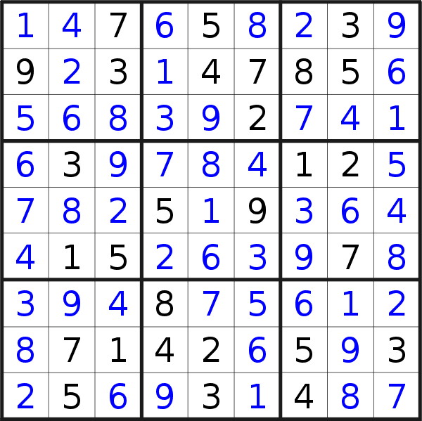 Sudoku solution for puzzle published on Sunday, 3rd of September 2017