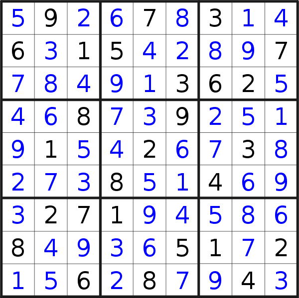 Sudoku solution for puzzle published on Sunday, 10th of September 2017