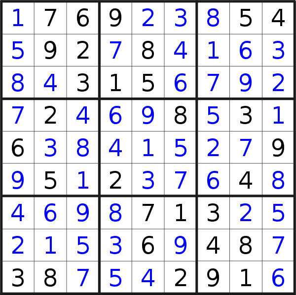 Sudoku solution for puzzle published on Monday, 11th of September 2017