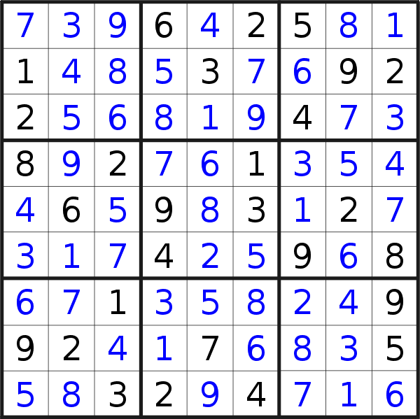 Sudoku solution for puzzle published on Wednesday, 13th of September 2017