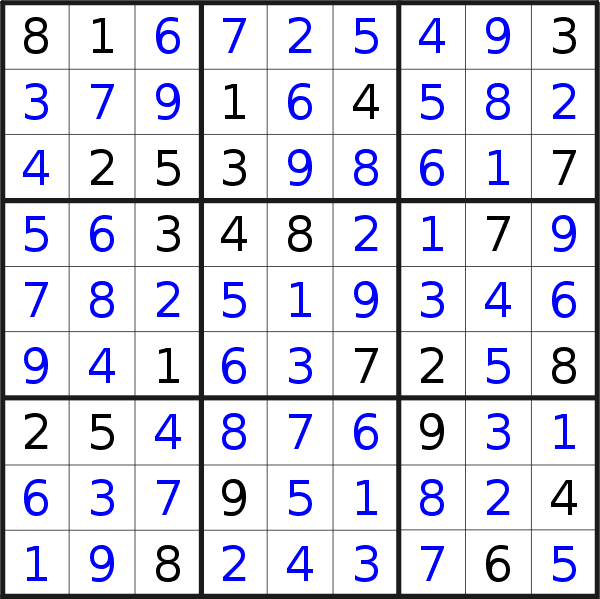Sudoku solution for puzzle published on Monday, 18th of September 2017