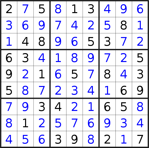 Sudoku solution for puzzle published on Wednesday, 27th of September 2017