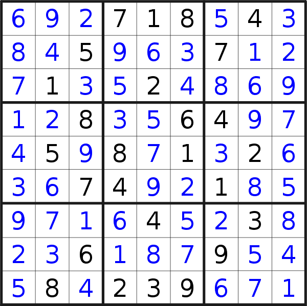 Sudoku solution for puzzle published on Monday, 9th of October 2017