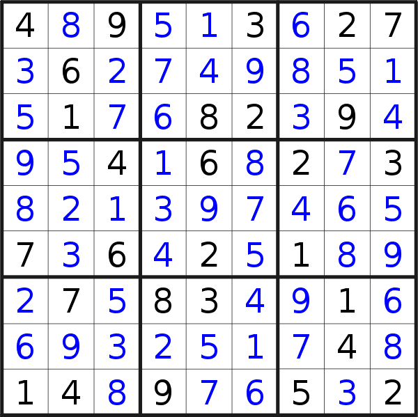 Sudoku solution for puzzle published on Sunday, 22nd of October 2017