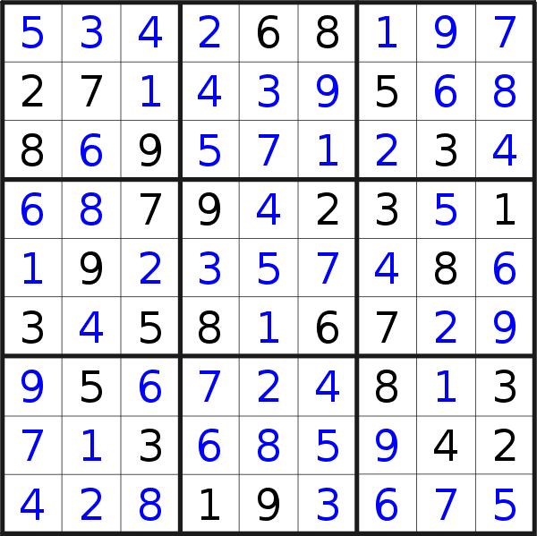 Sudoku solution for puzzle published on Monday, 13th of November 2017
