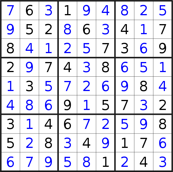 Sudoku solution for puzzle published on Monday, 20th of November 2017