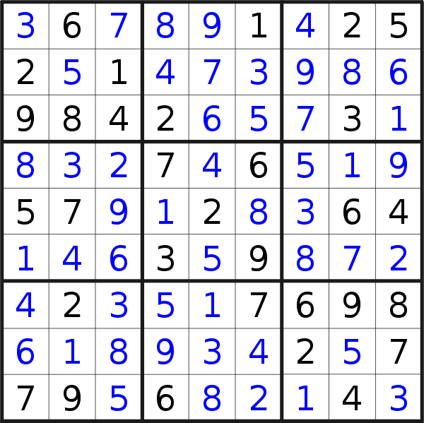 Sudoku solution for puzzle published on Saturday, 9th of December 2017
